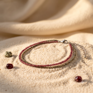 Pyrite & Garnet Double Layer Anklet — Money · Love · Confidence · Protection