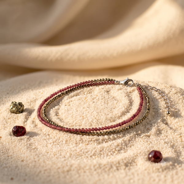 Pyrite & Garnet Double Layer Anklet — Money · Love · Confidence · Protection