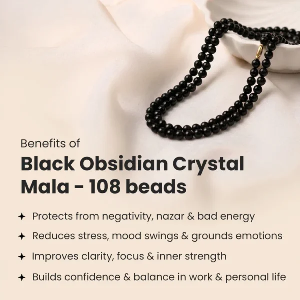 Black Obsidian Mala — 8mm · 108 Beads · 100% Authentic Crystal