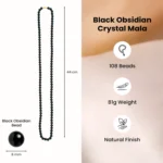 Black Obsidian Mala — 8mm · 108 Beads · 100% Authentic Crystal
