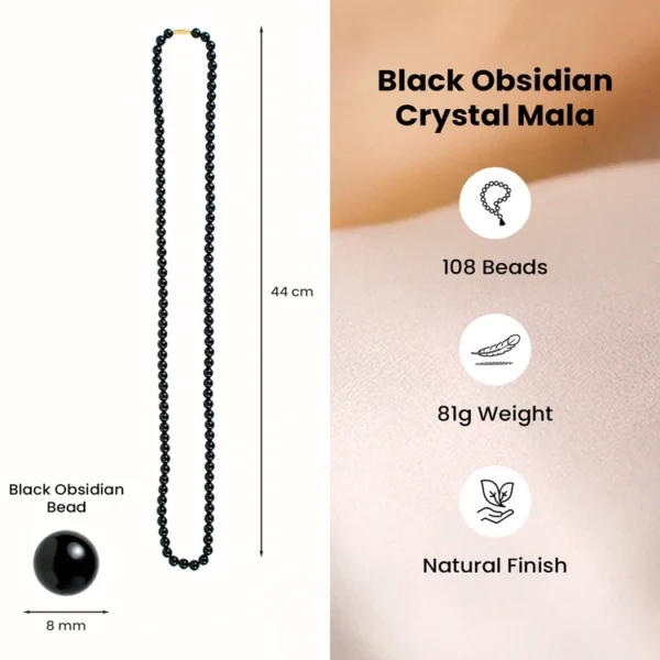 Black Obsidian Mala — 8mm · 108 Beads · 100% Authentic Crystal