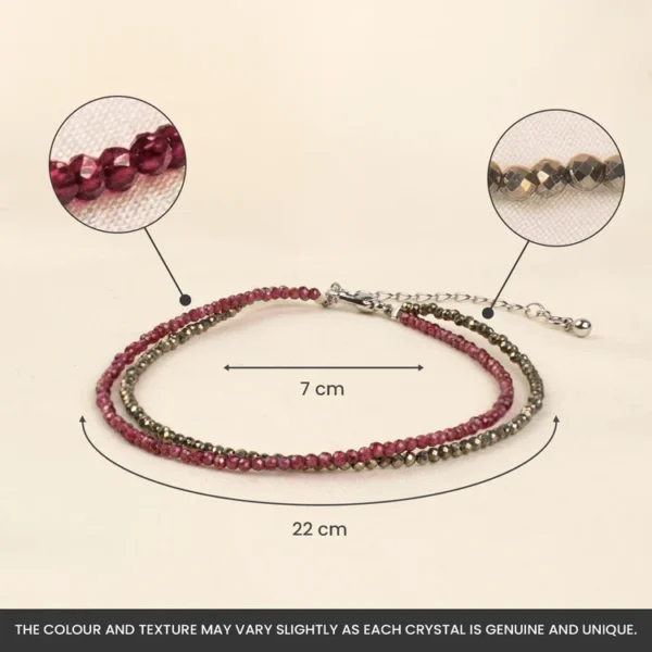 Pyrite & Garnet Double Layer Anklet — Money · Love · Confidence · Protection