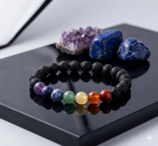 Lava Stone with 7 Chakra Bracelet — Balance · Grounding · Full Body Healing