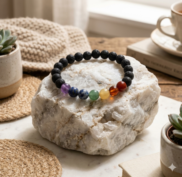 Lava Stone with 7 Chakra Bracelet — Balance · Grounding · Full Body Healing